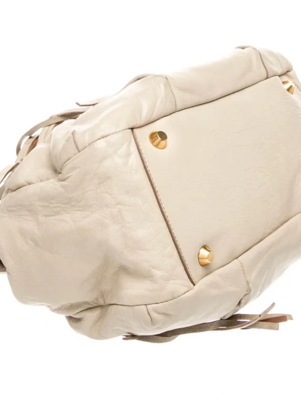 Miu Miu Cream Ruched Leather Shoulder Bag with Gold Hardware